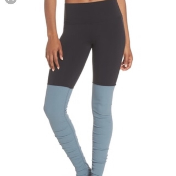 ALO GODDESS RIBBED LEGGINGS BLUE & BLACK - Picture 1 of 8